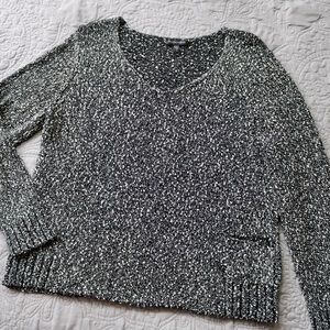 Eileen Fisher M Sweater Black White Marled Boxy